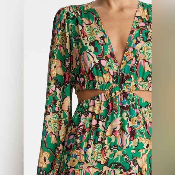 A.L.C. Bell Long Sleeve Layered Cutout Maxi Dress Emerald Multi SZ 2 NEW $1095! - Picture 10 of 12